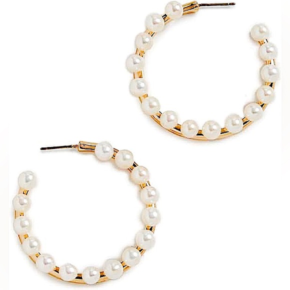 Tory Burch pearl fringe gold hoop earrings - Picture 2 of 5